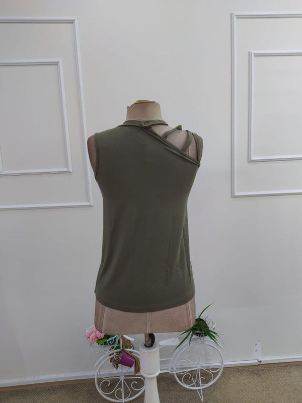 Bluză de damă din viscoză cu bretele și guler semi-rotund, 34269