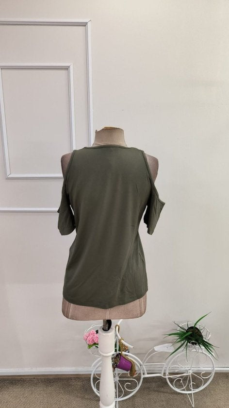 Kadın Omuzlardan Açık V Yakalı Viskon Bluz, 34281