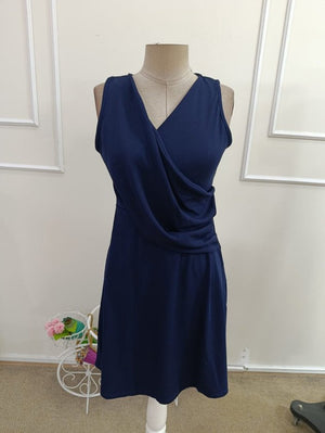 Rochie scurtă din crep strălucitor, cu guler înfășurat și bretele, pentru femei, cu detalii pliuri în față, 34364