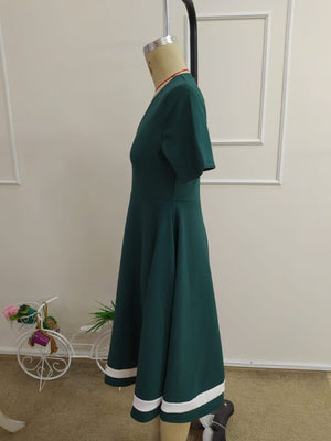 Rochie midi din crep cu mânecă scurtă, decolteu în V și tiv bordat pentru femei, 34407