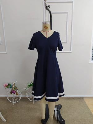 Rochie midi din crep cu mânecă scurtă, decolteu în V și tiv bordat pentru femei, 34409