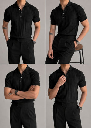Erkek Kısa Kollu Polo Yakalı Düğmeli Fitilli Triko Bluz, 34430