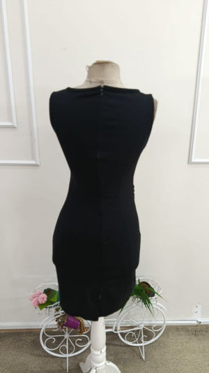 Rochie scurtă din crep importat, cu guler înalt și bretele, plisată în față, pentru femei, 34464