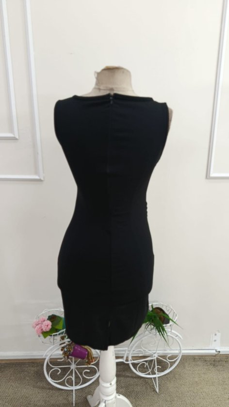 Rochie scurtă din crep importat, cu guler înalt și bretele, plisată în față, pentru femei, 34464