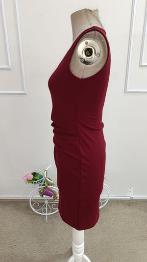 Rochie scurtă din crep importat, cu guler înalt și bretele, plisată în față, pentru femei, 34465