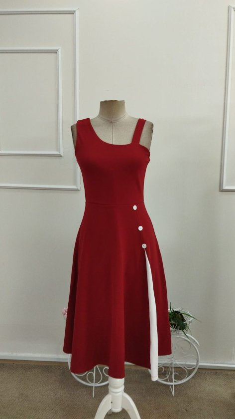 Kadın Omuzlardan Askılı Diğer Omuzlardan şeritli Düğmeli Kısa Janjan Krep Elbise, 34477