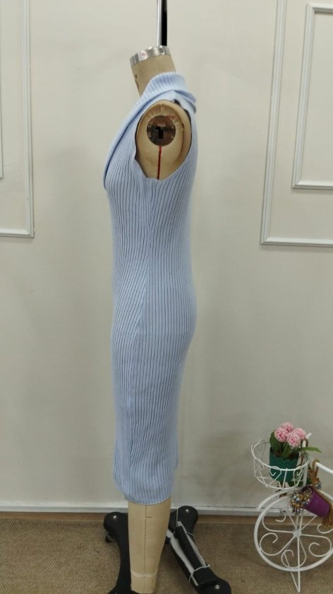 Rochie scurtă tricotată pentru femei, cu umeri goi și decolteu răsucit, 34547