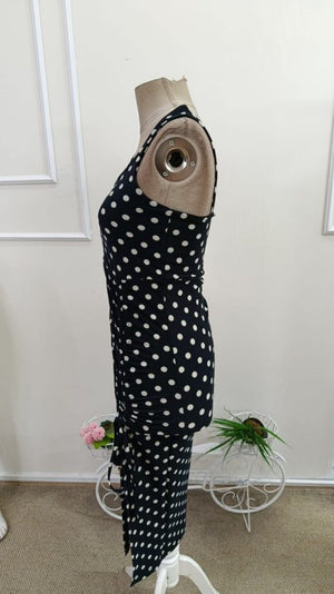 Rochie midi din crep tricotat, cu buline, decolteu în V și bretele, cu încrețituri laterale, pentru femei, 34551