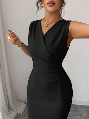 Kadın Kısa Kollu Hakim Yakalı çiçek Aksesuar Detaylı Kısa Ithal Krep Elbise, 34579