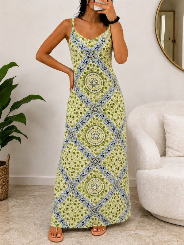 Rochie lungă Supreme pentru femei, cu bretele, decolteu în V și imprimeu, 34589