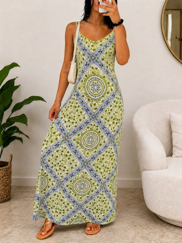 Rochie lungă Supreme pentru femei, cu bretele, decolteu în V și imprimeu, 34589