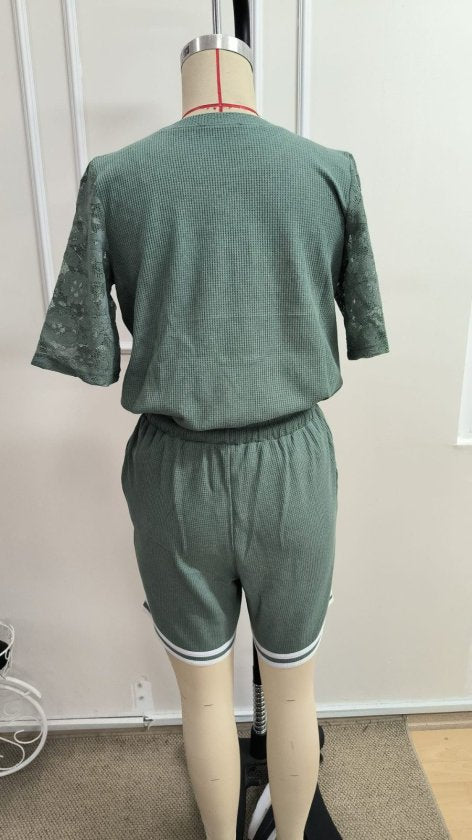 Kadın Kısa Kollu Bisiklet Yakalı Waffle Bluz Ve Short Ikili Takım, 34607