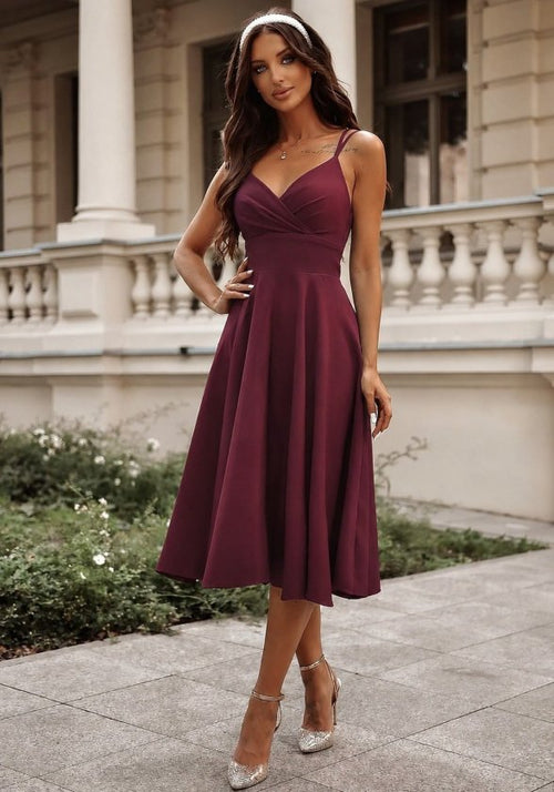 Rochie midi din crep strălucitor, cu decolteu înfășurat și bretele, pentru femei, 34626