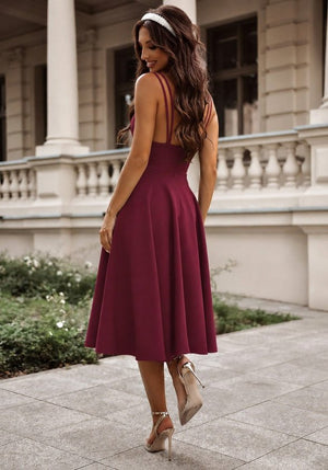 Rochie midi din crep strălucitor, cu decolteu înfășurat și bretele, pentru femei, 34626