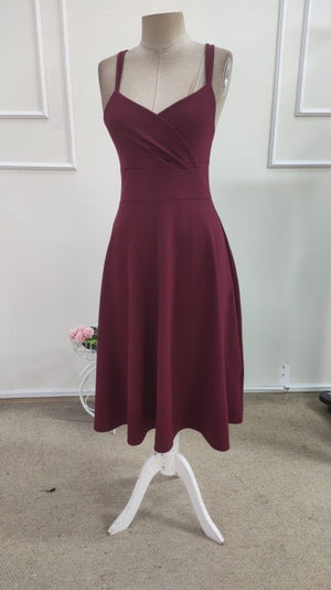 Rochie midi din crep strălucitor, cu decolteu înfășurat și bretele, pentru femei, 34626