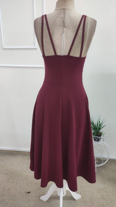 Rochie midi din crep strălucitor, cu decolteu înfășurat și bretele, pentru femei, 34626