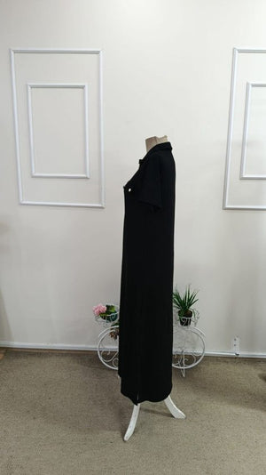 Rochie lungă din viscoză cu două fire, cu mânecă scurtă și guler, 34659