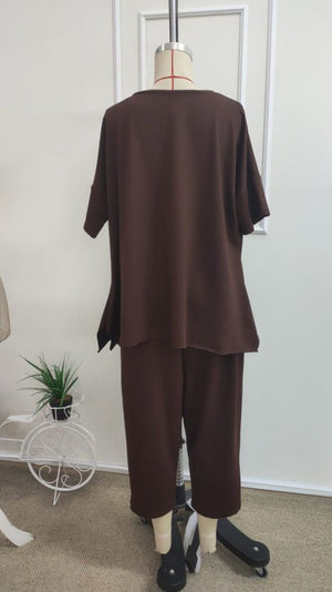 Kadın Kısa Kollu Bisiklet Yaka Viskon Iki Iplik Bluz Ve Pantolon Ikili Takım , 34665