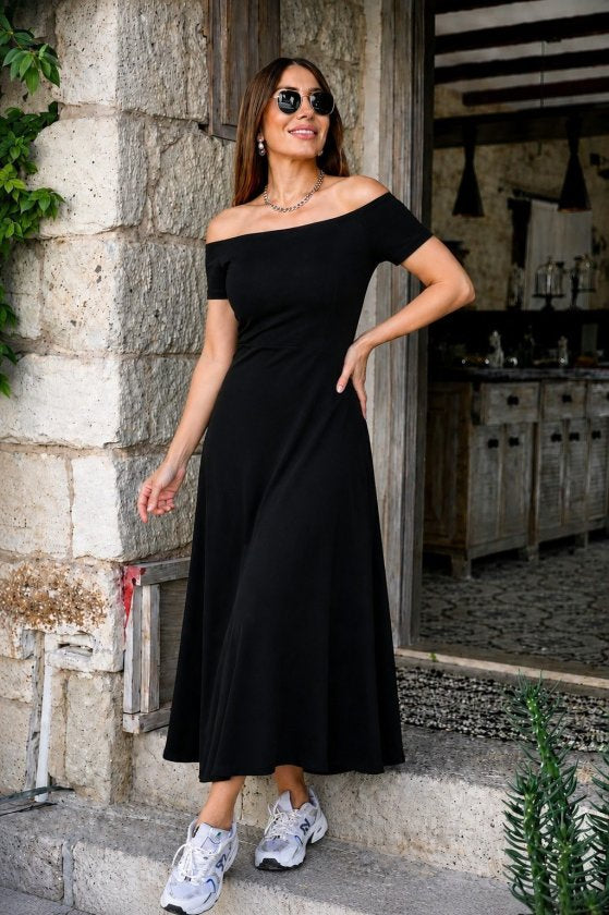 Rochie lungă din viscoză elastică, cu umeri goi, pentru femei, 34668