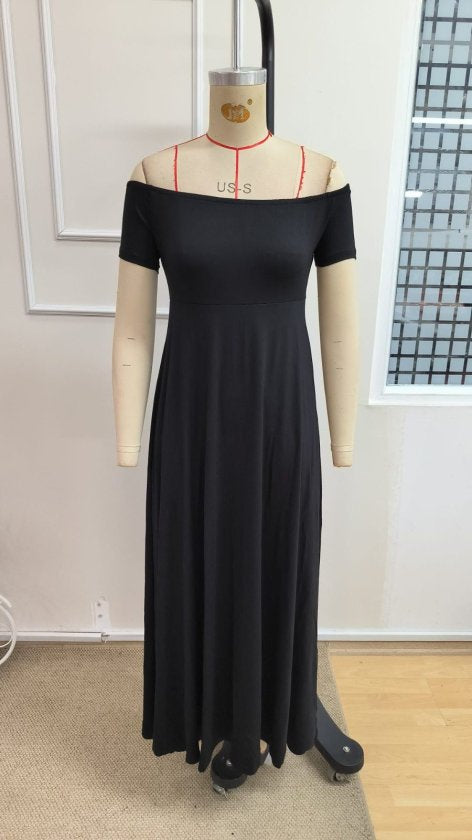 Rochie lungă din viscoză elastică, cu umeri goi, pentru femei, 34668
