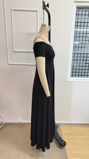 Rochie lungă din viscoză elastică, cu umeri goi, pentru femei, 34668