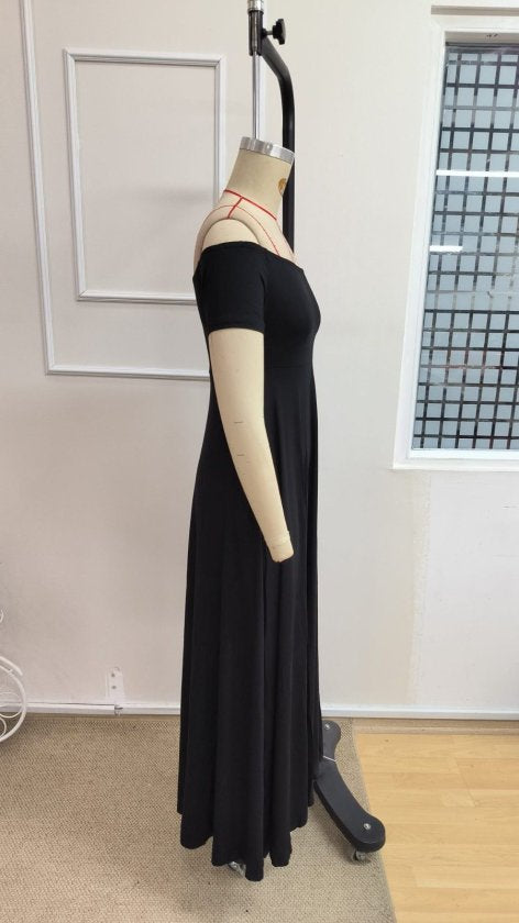 Rochie lungă din viscoză elastică, cu umeri goi, pentru femei, 34668