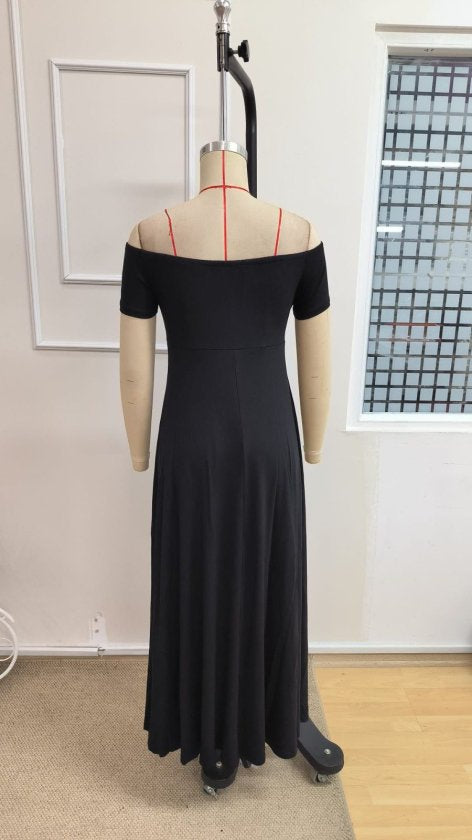 Rochie lungă din viscoză elastică, cu umeri goi, pentru femei, 34668