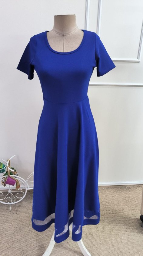 Rochie midi din crep strălucitor, cu mânecă scurtă și decolteu rotund, pentru femei, cu detalii din tul, 34683