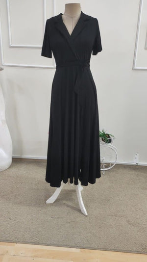 Rochie midi din viscoză pentru femei, cu mânecă scurtă, decolteu înfășurat, cu curea și crăpătură, 34687
