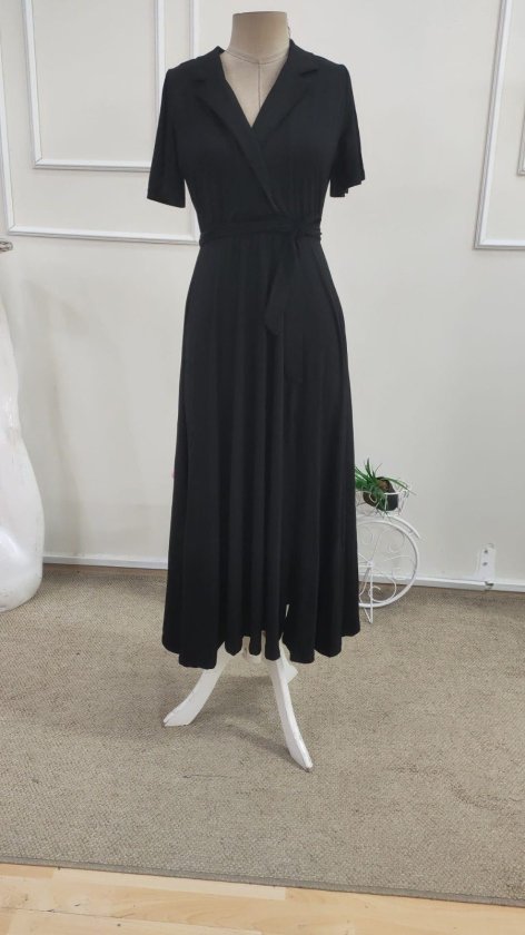 Rochie midi din viscoză pentru femei, cu mânecă scurtă, decolteu înfășurat, cu curea și crăpătură, 34687