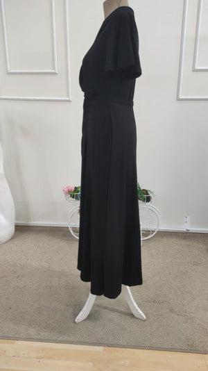 Rochie midi din viscoză pentru femei, cu mânecă scurtă, decolteu înfășurat, cu curea și crăpătură, 34687