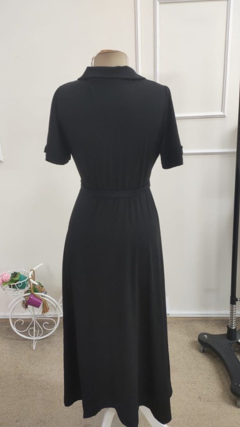 Rochie midi din viscoză pentru femei, cu mânecă scurtă, decolteu înfășurat, cu curea și crăpătură, 34687