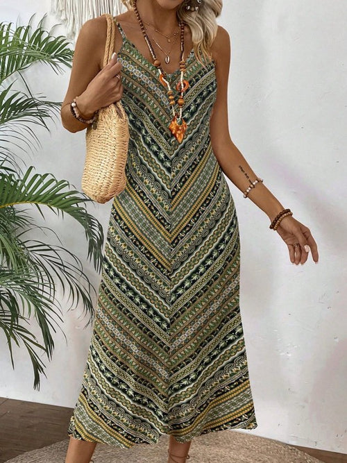 Rochie midi Supreme pentru femei, cu bretele, decolteu în V și imprimeu, 34707