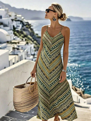 Rochie midi Supreme pentru femei, cu bretele, decolteu în V și imprimeu, 34707