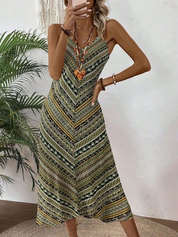 Rochie midi Supreme pentru femei, cu bretele, decolteu în V și imprimeu, 34707