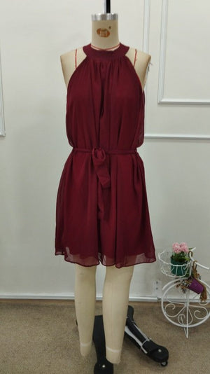 Rochie scurtă din șifon pentru femei, cu guler înalt și curea, cu umerii goi, 34711