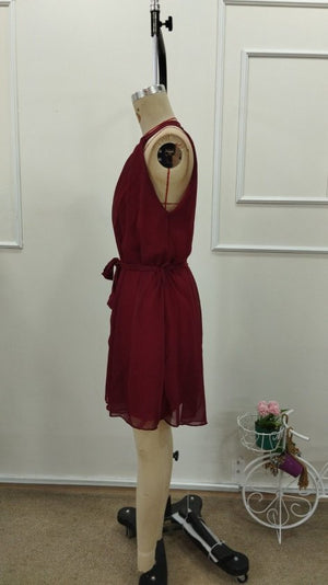 Rochie scurtă din șifon pentru femei, cu guler înalt și curea, cu umerii goi, 34711