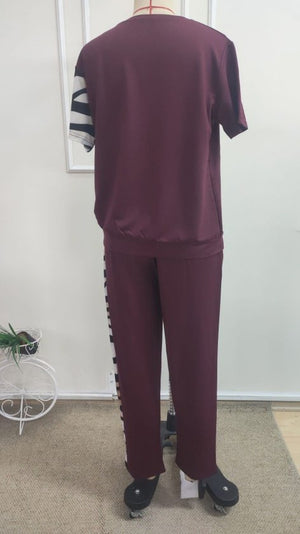 Set de două piese pentru femei, bluză și pantaloni cu guler rotund și imprimeu zebră, 34729