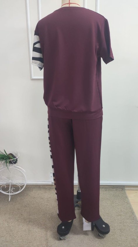 Set de două piese pentru femei, bluză și pantaloni cu guler rotund și imprimeu zebră, 34729