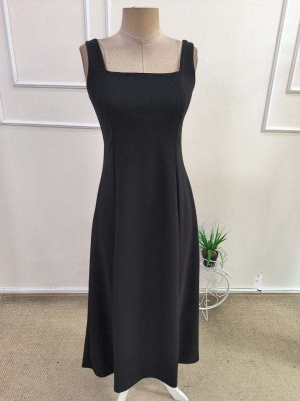 Rochie lungă din crep importat, fără curea, cu bretele, decolteu pătrat, cu bretele, din linie A, 34749