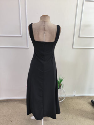 Rochie lungă din crep importat, fără curea, cu bretele, decolteu pătrat, cu bretele, din linie A, 34749
