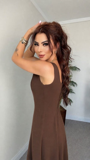 Rochie lungă din crep importat, fără curea, cu bretele, decolteu pătrat, cu bretele, din linie A, 34750