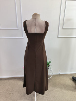 Rochie lungă din crep importat, fără curea, cu bretele, decolteu pătrat, cu bretele, din linie A, 34750