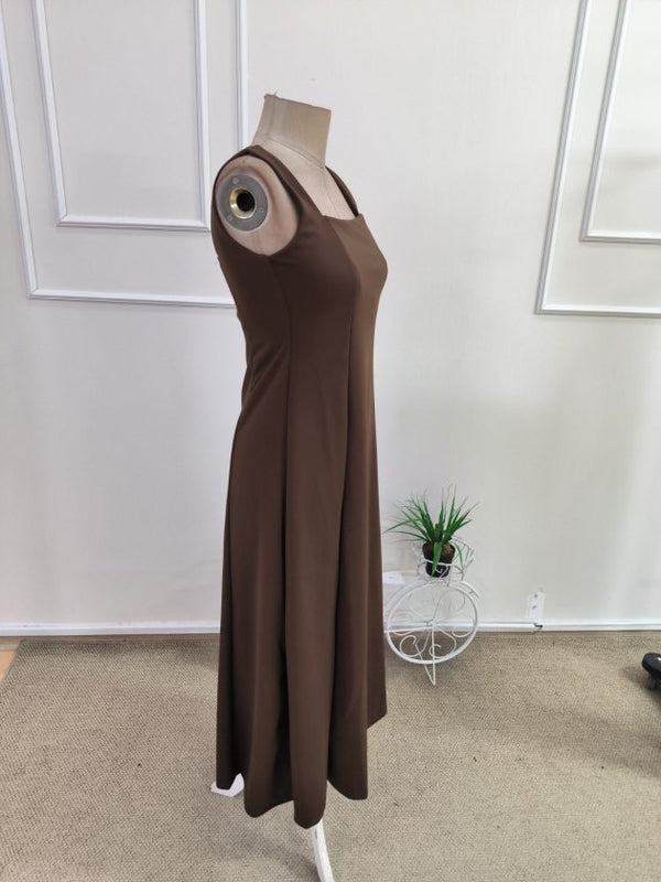 Rochie lungă din crep importat, fără curea, cu bretele, decolteu pătrat, cu bretele, din linie A, 34750