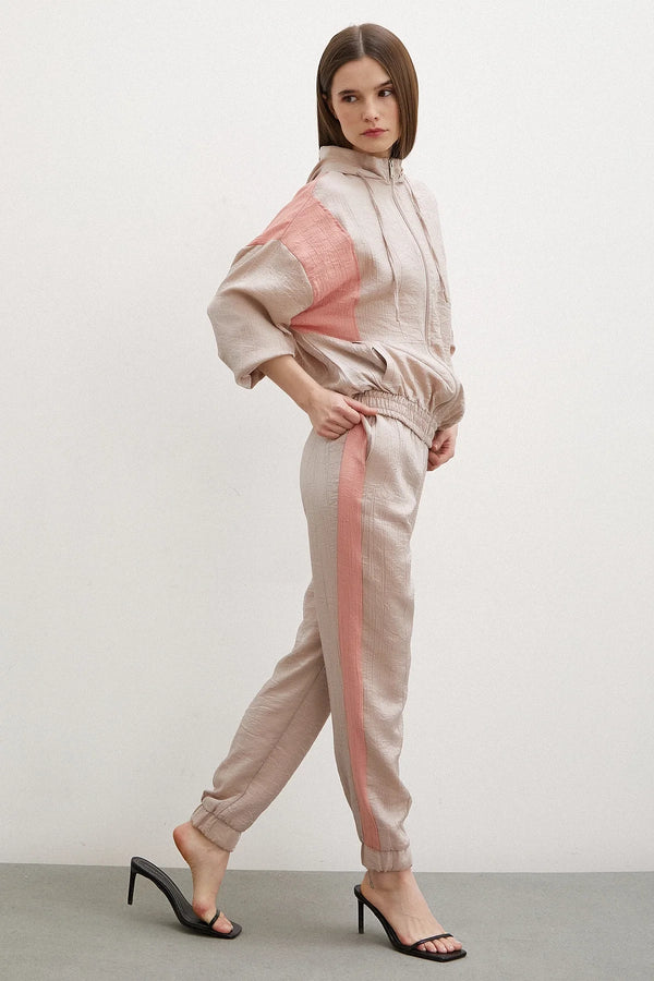 Fermuarlı Garnili Sweatshirt - Bej