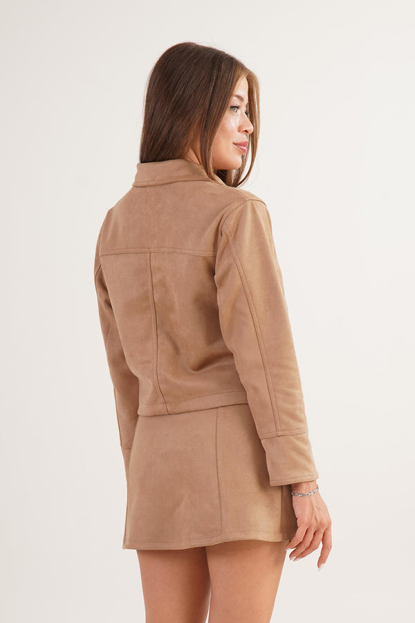 Çift Cepli Düğmeli Toptan Vizon Süet Ceket