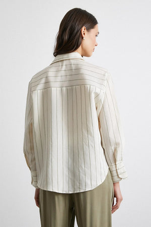 Kontrast Çizgili Modal Gömlek - Haki
