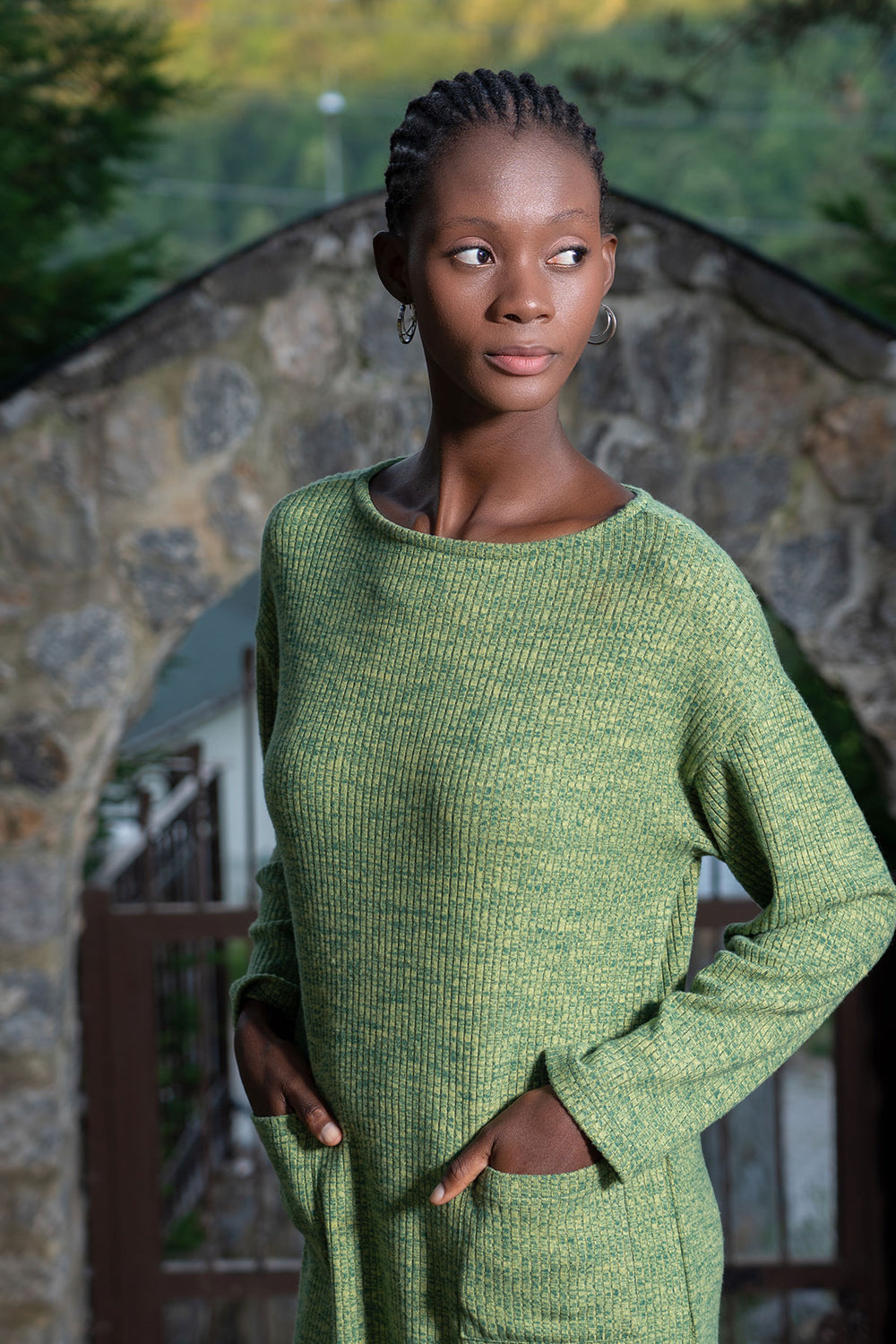 KADIN LYC KASKORSE KAYIK YAKA DUSUK OMUZLU UZUN KOL CEPLI ELBISE