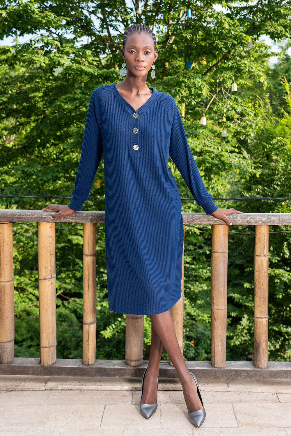 KADIN LYC KASKORSE PATLI V YAKA REGLAN UZUN KOL MANSETLI ELBISE