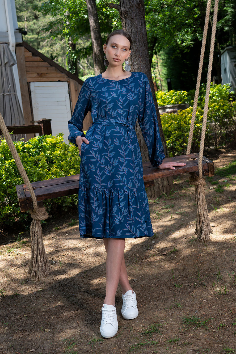 KADIN VISCON SANDIK YAKA UZUN KOL BUZGULU ELBISE